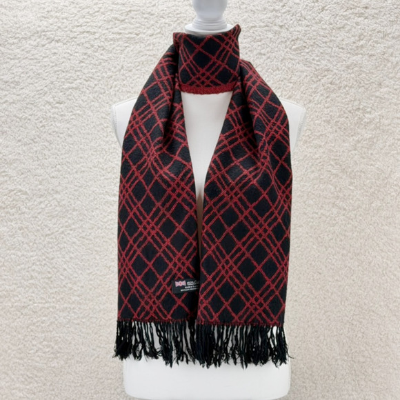 Unbranded Accessories - Open Scarf 100% Cashmere Red Black Diamond Patterns 66"x11" Scotland Classic